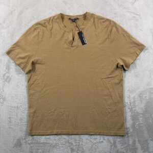 James Perse Mandarin Collar Polo Sweater Men Medium 2 Bronze Linen NWT $275